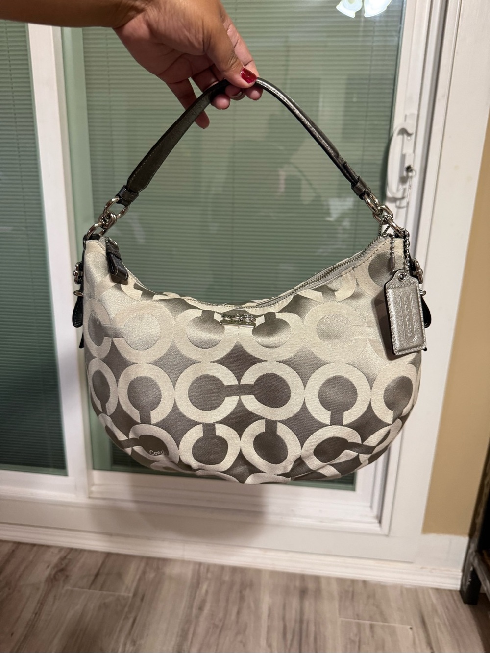 COACH Silver/Gray Signature Jacquard Hobo Shoulder Bag